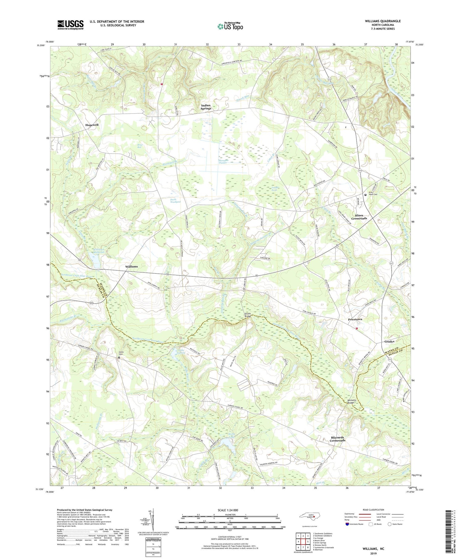 Williams North Carolina US Topo Map Image