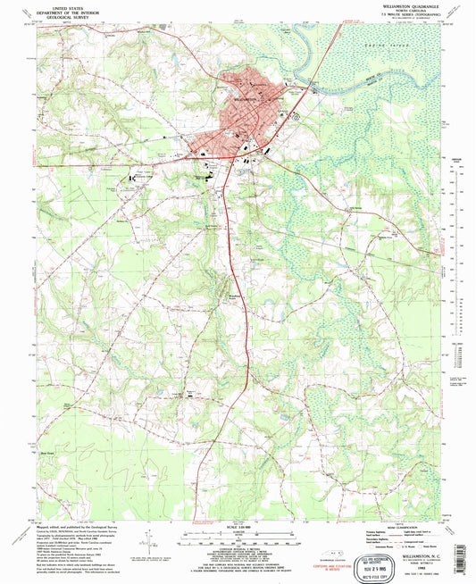 Classic USGS Williamston North Carolina 7.5'x7.5' Topo Map Image