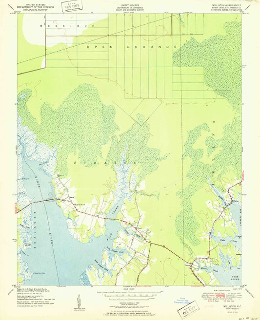 Classic USGS Williston North Carolina 7.5'x7.5' Topo Map Image
