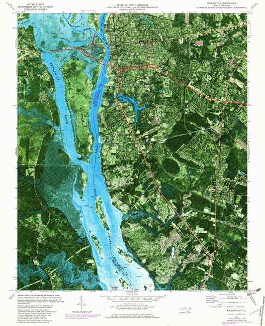 Classic USGS Wilmington North Carolina 7.5'x7.5' Topo Map Image