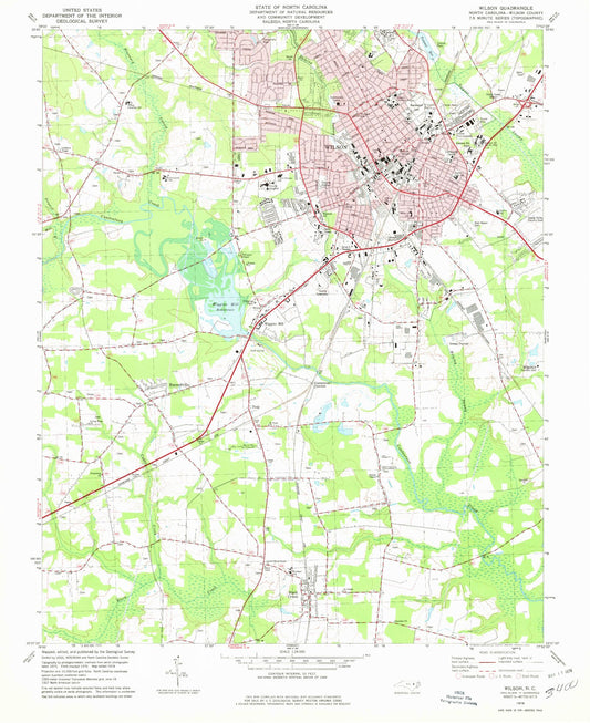 Classic USGS Wilson North Carolina 7.5'x7.5' Topo Map Image
