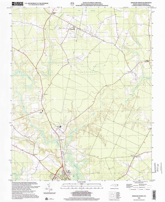 Classic USGS Windsor North North Carolina 7.5'x7.5' Topo Map Image