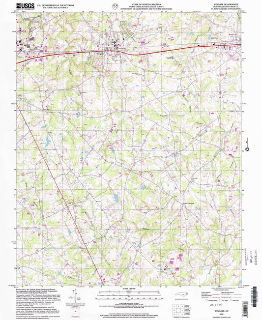 Classic USGS Wingate North Carolina 7.5'x7.5' Topo Map Image