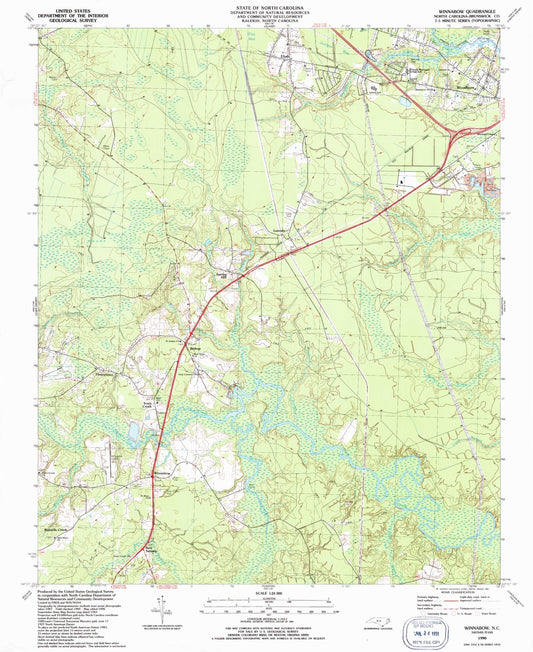 Classic USGS Winnabow North Carolina 7.5'x7.5' Topo Map Image