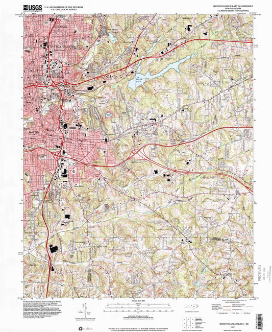 Classic USGS Winston-Salem East North Carolina 7.5'x7.5' Topo Map Image