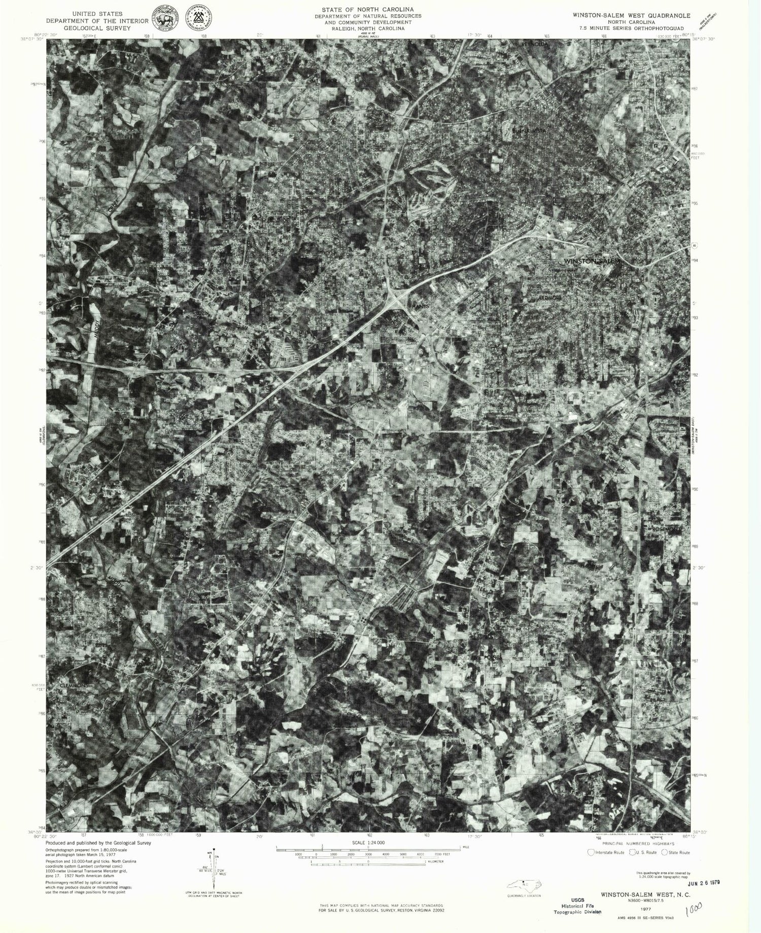 Classic USGS Winston-Salem West North Carolina 7.5'x7.5' Topo Map Image