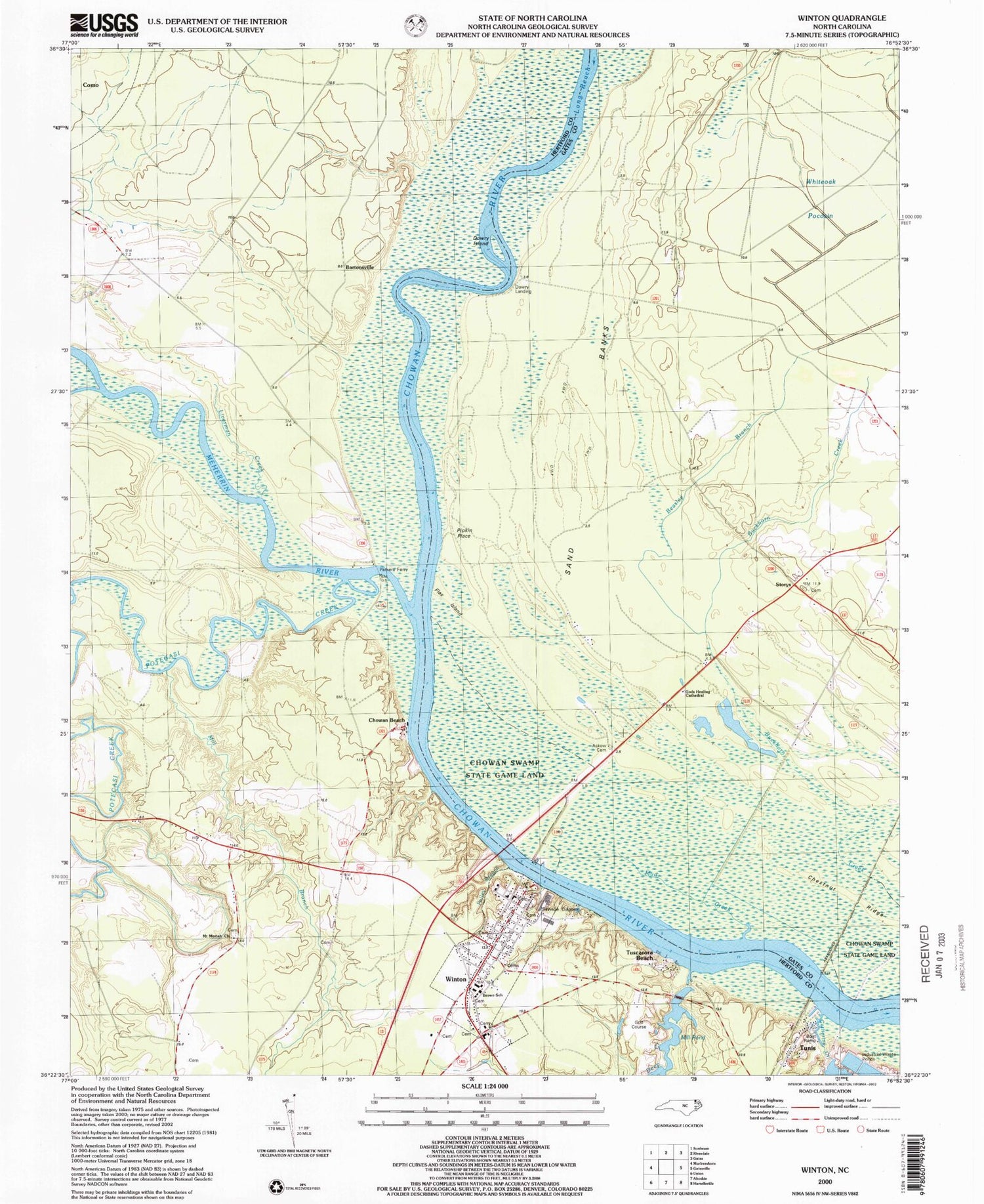 Classic USGS Winton North Carolina 7.5'x7.5' Topo Map Image