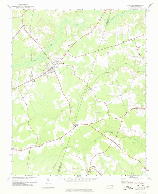 Classic USGS Woodland North Carolina 7.5'x7.5' Topo Map Image