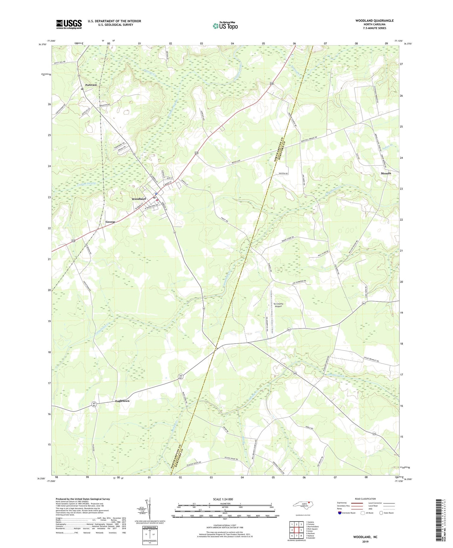Woodland North Carolina US Topo Map Image