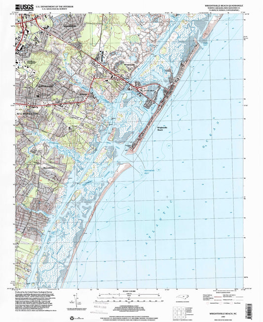 Classic USGS Wrightsville Beach North Carolina 7.5'x7.5' Topo Map Image