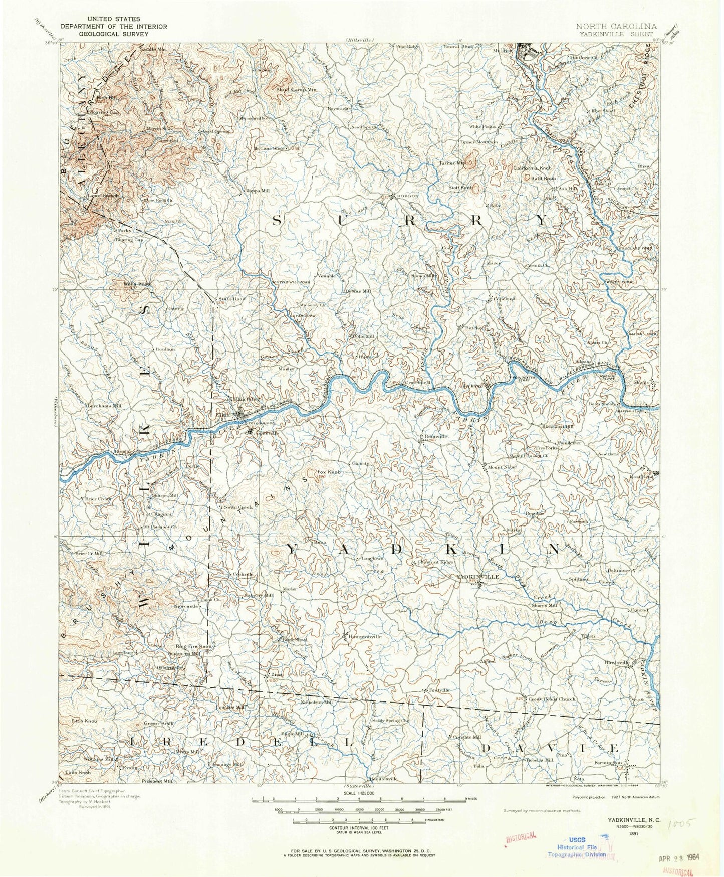 Historic 1891 Adinville North Carolina 30'x30' Topo Map Image