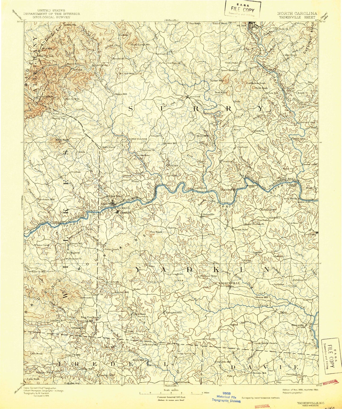 Historic 1893 Adinville North Carolina 30'x30' Topo Map Image