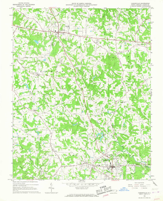 Classic USGS Yadkinville North Carolina 7.5'x7.5' Topo Map Image