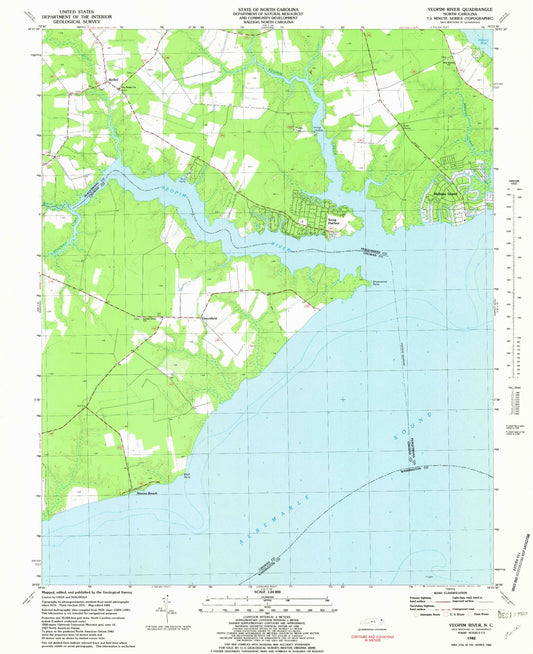 Classic USGS Yeopim River North Carolina 7.5'x7.5' Topo Map Image