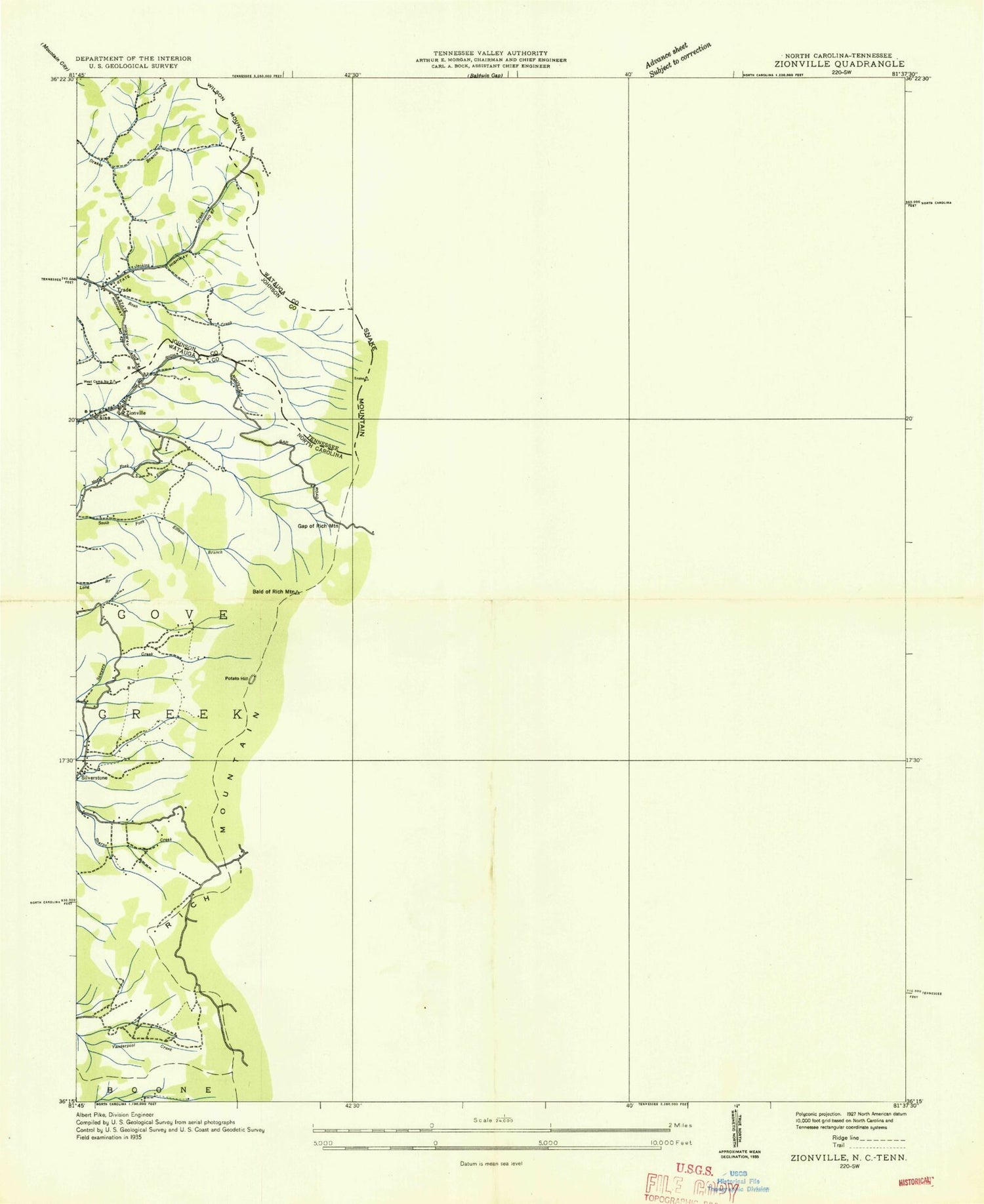 Classic USGS Zionville Tennessee 7.5'x7.5' Topo Map Image