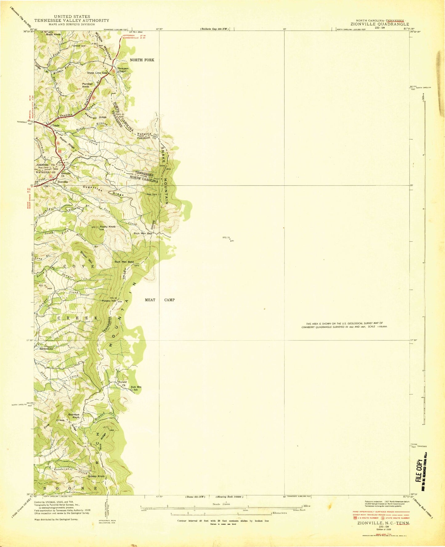 Classic USGS Zionville Tennessee 7.5'x7.5' Topo Map Image