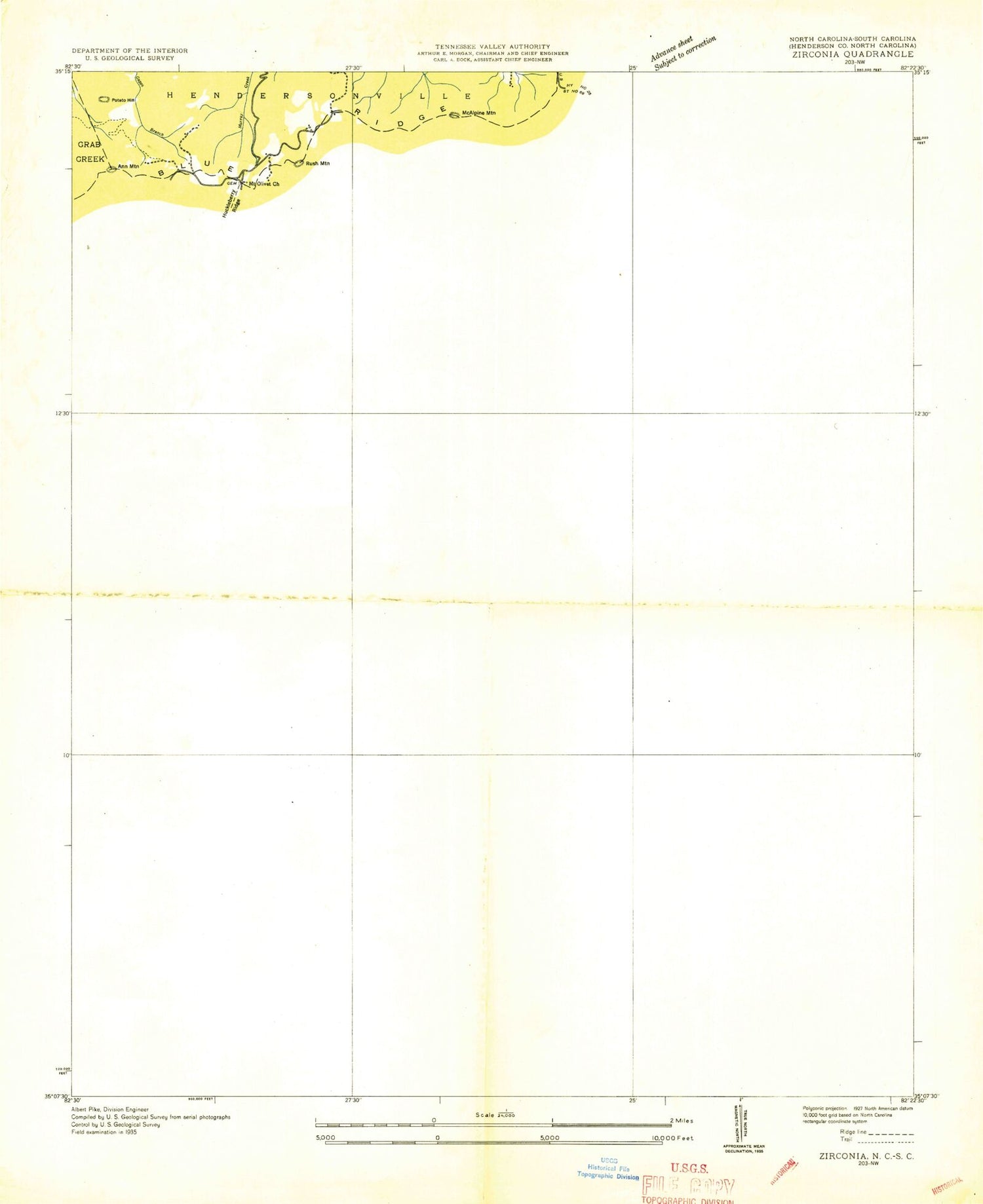 Classic USGS Zirconia North Carolina 7.5'x7.5' Topo Map Image