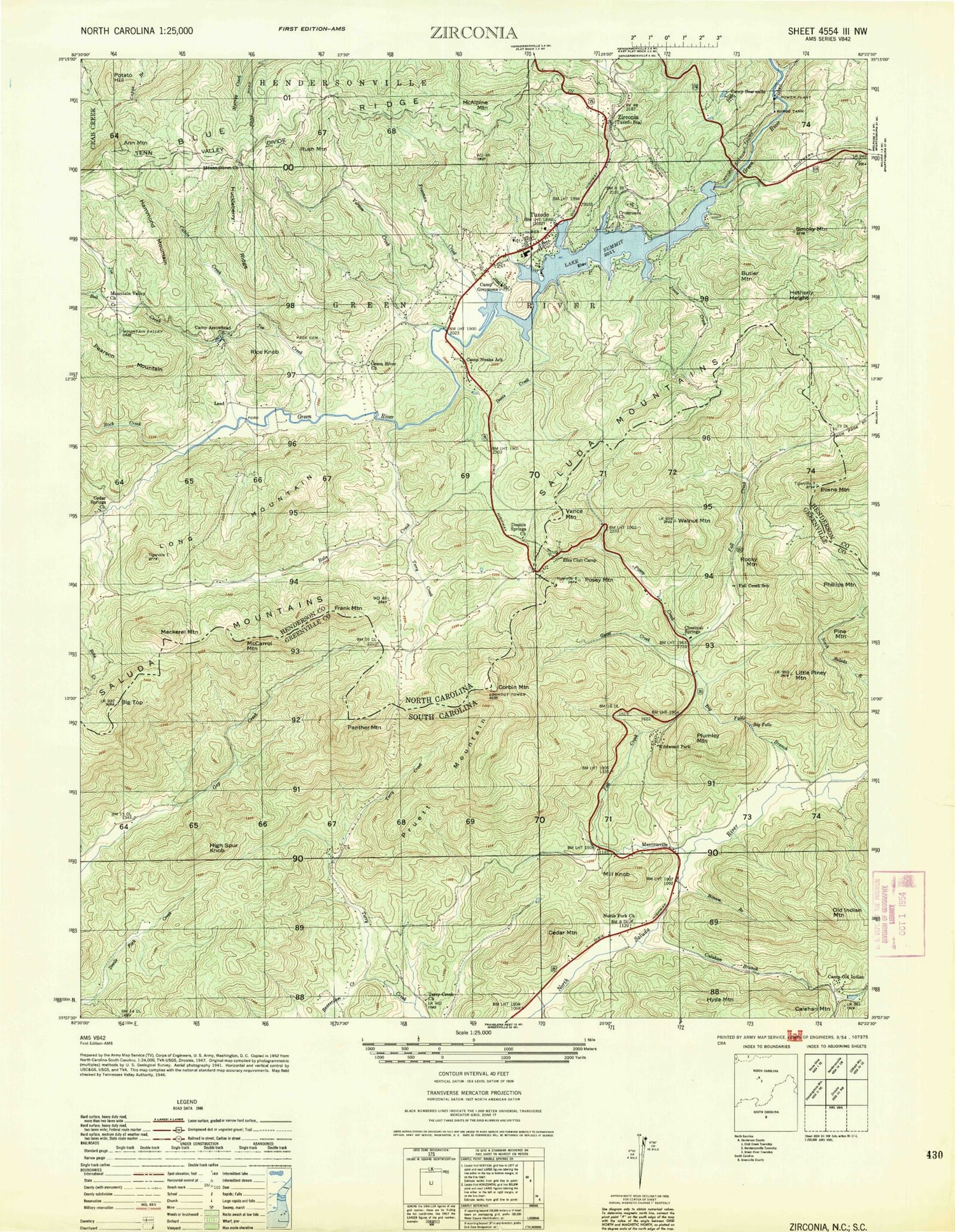 Classic USGS Zirconia North Carolina 7.5'x7.5' Topo Map Image