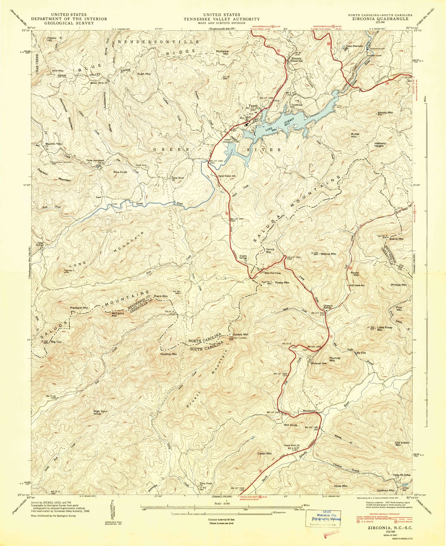 Classic USGS Zirconia North Carolina 7.5'x7.5' Topo Map Image