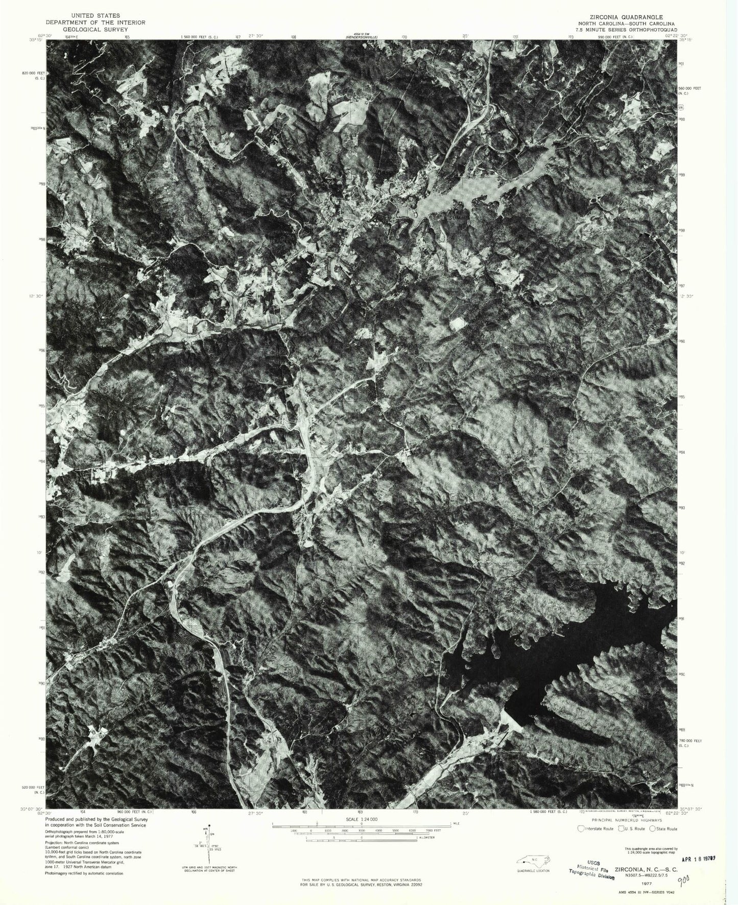 Classic USGS Zirconia North Carolina 7.5'x7.5' Topo Map Image