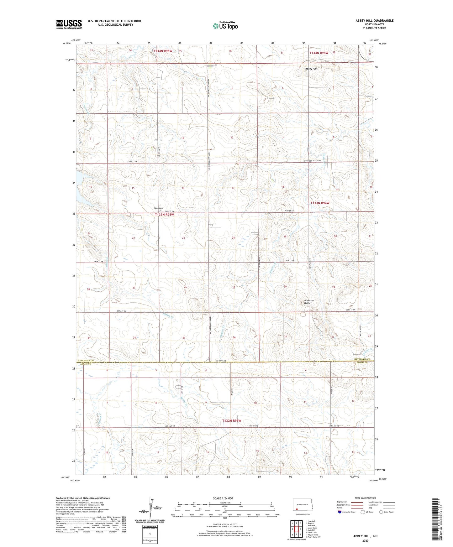 Abbey Hill North Dakota US Topo Map Image