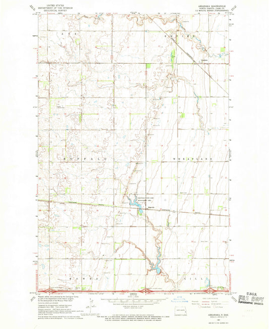 Classic USGS Absaraka North Dakota 7.5'x7.5' Topo Map Image