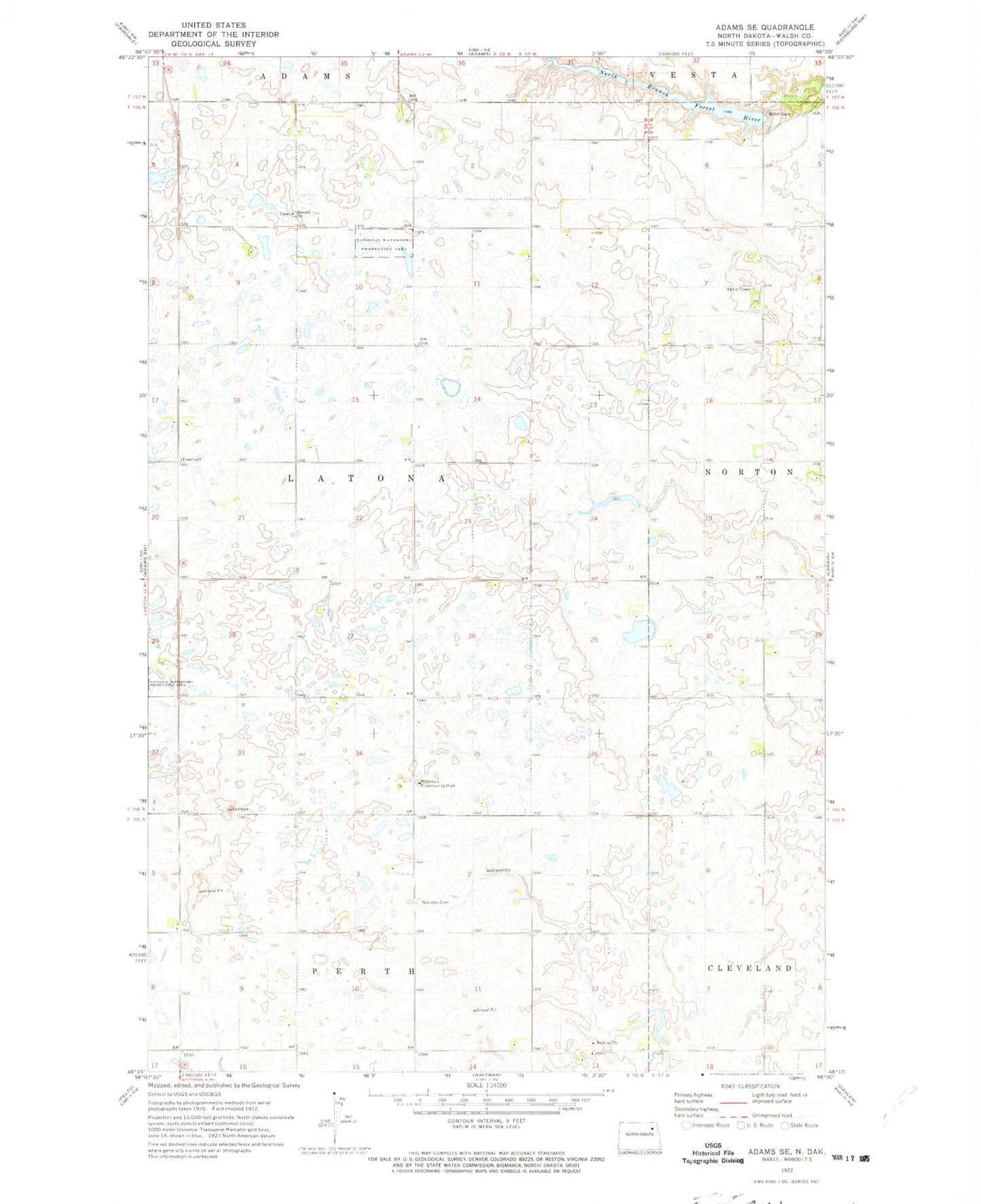 Classic USGS Adams SE North Dakota 7.5'x7.5' Topo Map Image