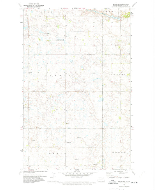 Classic USGS Adams SE North Dakota 7.5'x7.5' Topo Map Image