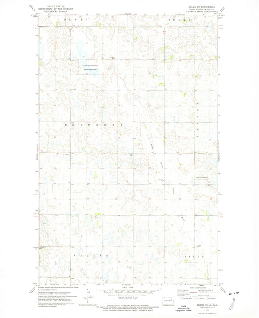 Classic USGS Adams SW North Dakota 7.5'x7.5' Topo Map Image