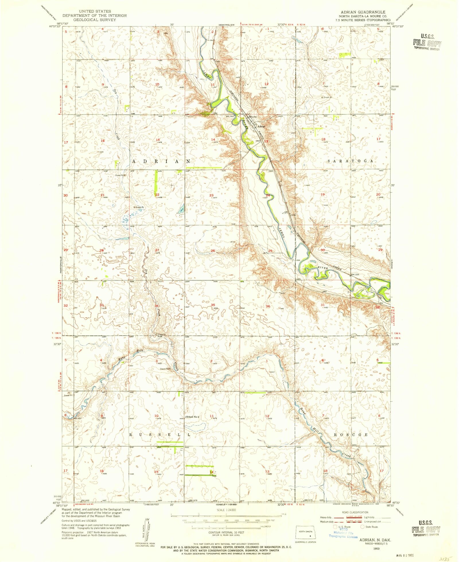 Classic USGS Adrian North Dakota 7.5'x7.5' Topo Map – MyTopo Map Store