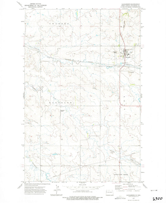 Classic USGS Alexander North Dakota 7.5'x7.5' Topo Map Image