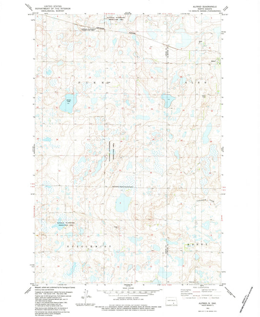 Classic USGS Alfred North Dakota 7.5'x7.5' Topo Map Image