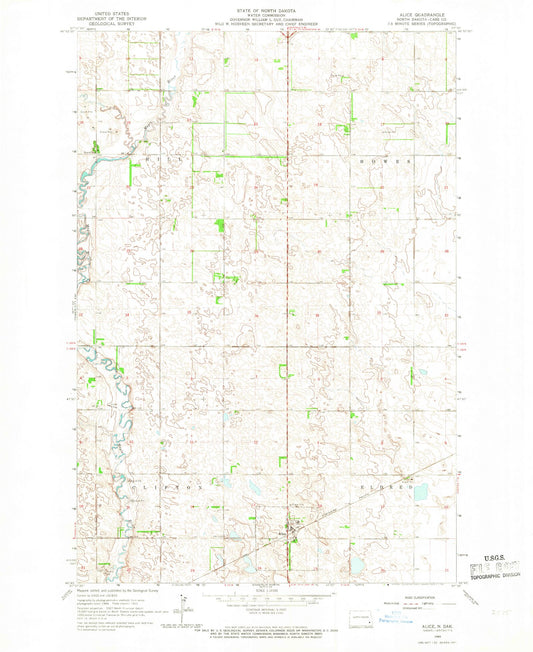 Classic USGS Alice North Dakota 7.5'x7.5' Topo Map Image