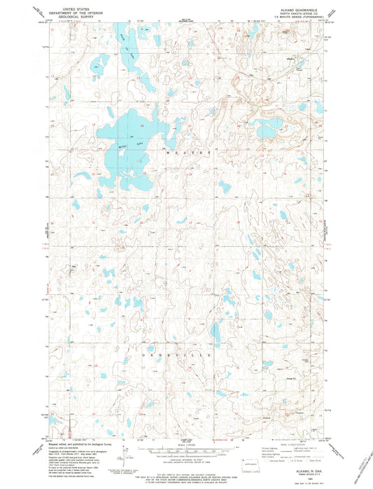 Classic USGS Alkabo North Dakota 7.5'x7.5' Topo Map Image