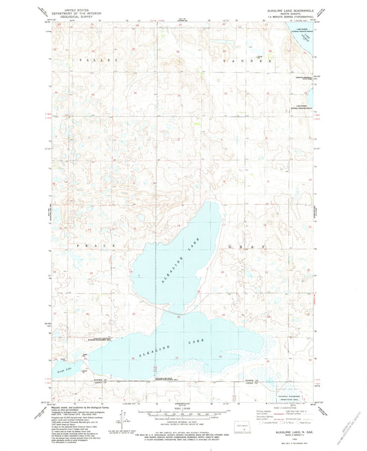 Classic USGS Alkaline Lake North Dakota 7.5'x7.5' Topo Map Image