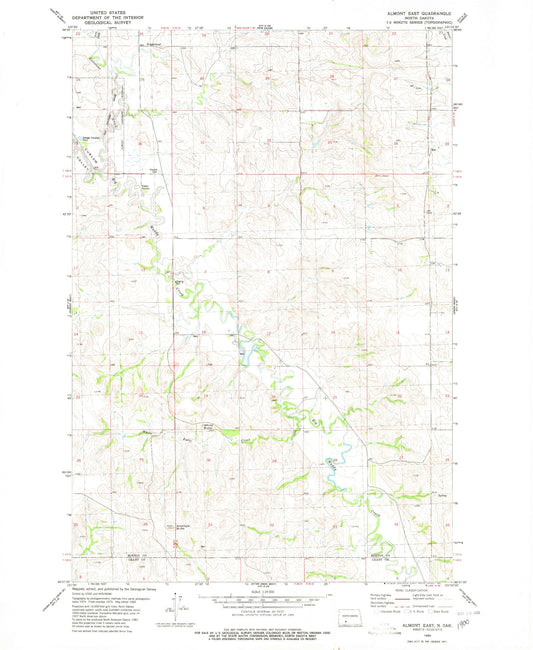 Classic USGS Almont East North Dakota 7.5'x7.5' Topo Map Image