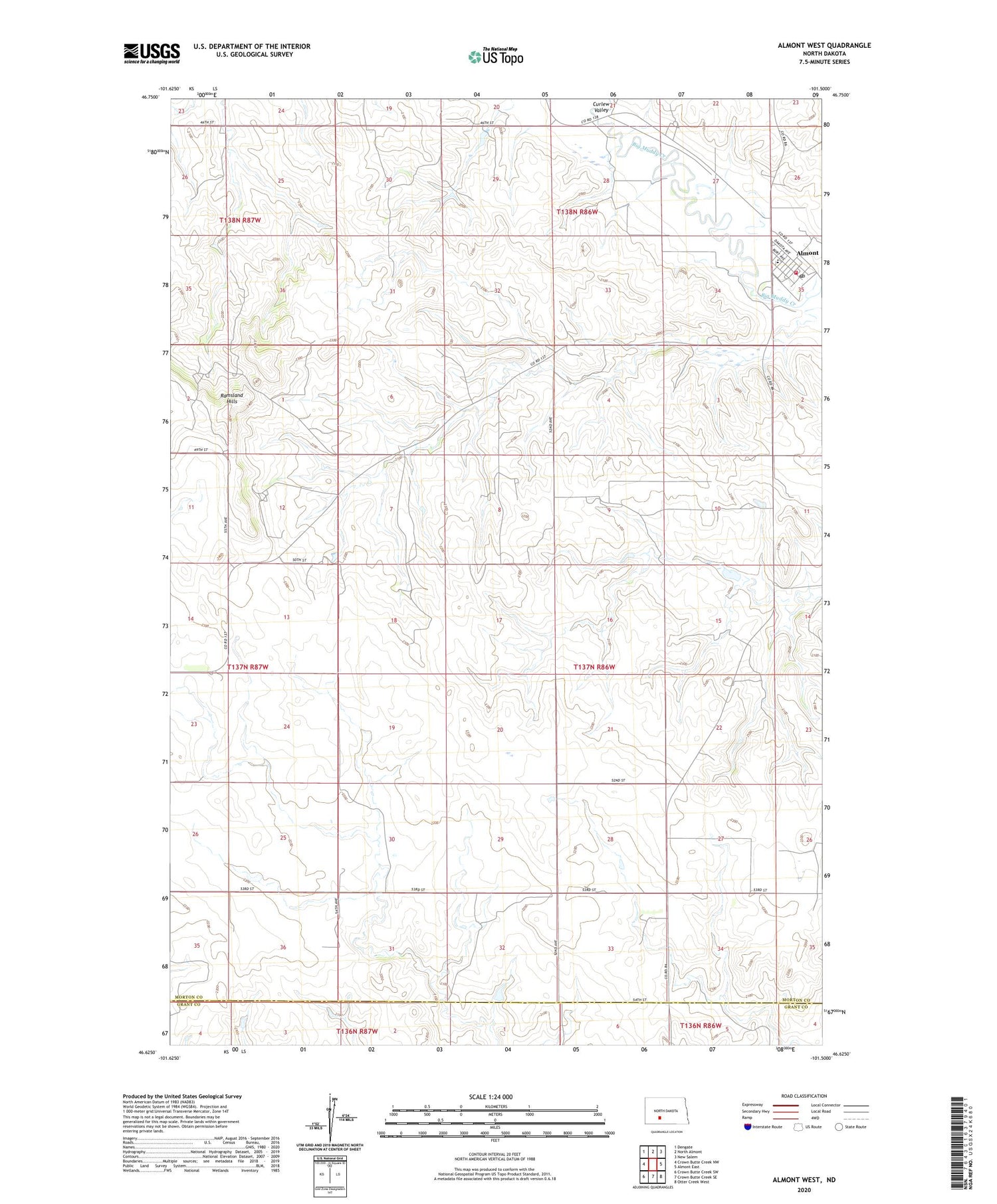 Almont West North Dakota US Topo Map Image