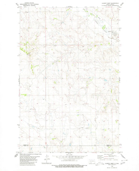 Classic USGS Almont West North Dakota 7.5'x7.5' Topo Map Image