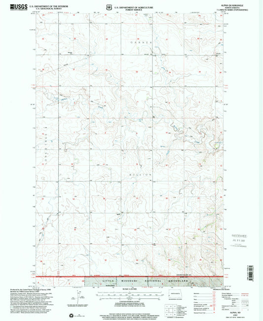 Classic USGS Alpha North Dakota 7.5'x7.5' Topo Map Image