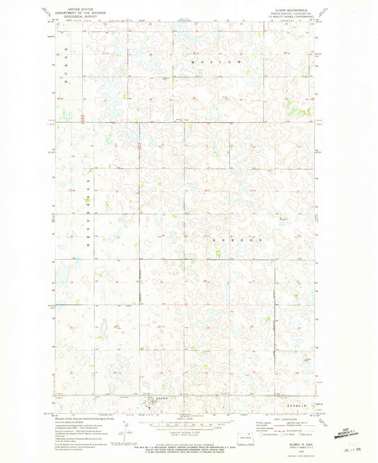 Classic USGS Alsen North Dakota 7.5'x7.5' Topo Map Image