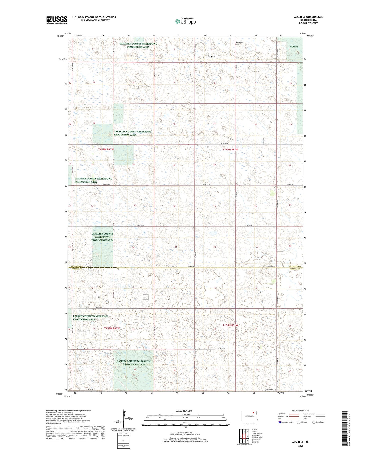 Alsen SE North Dakota US Topo Map Image