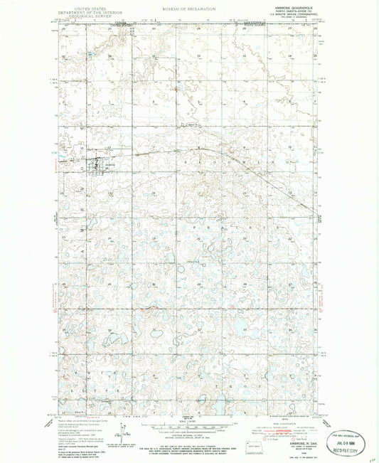 Classic USGS Ambrose North Dakota 7.5'x7.5' Topo Map Image
