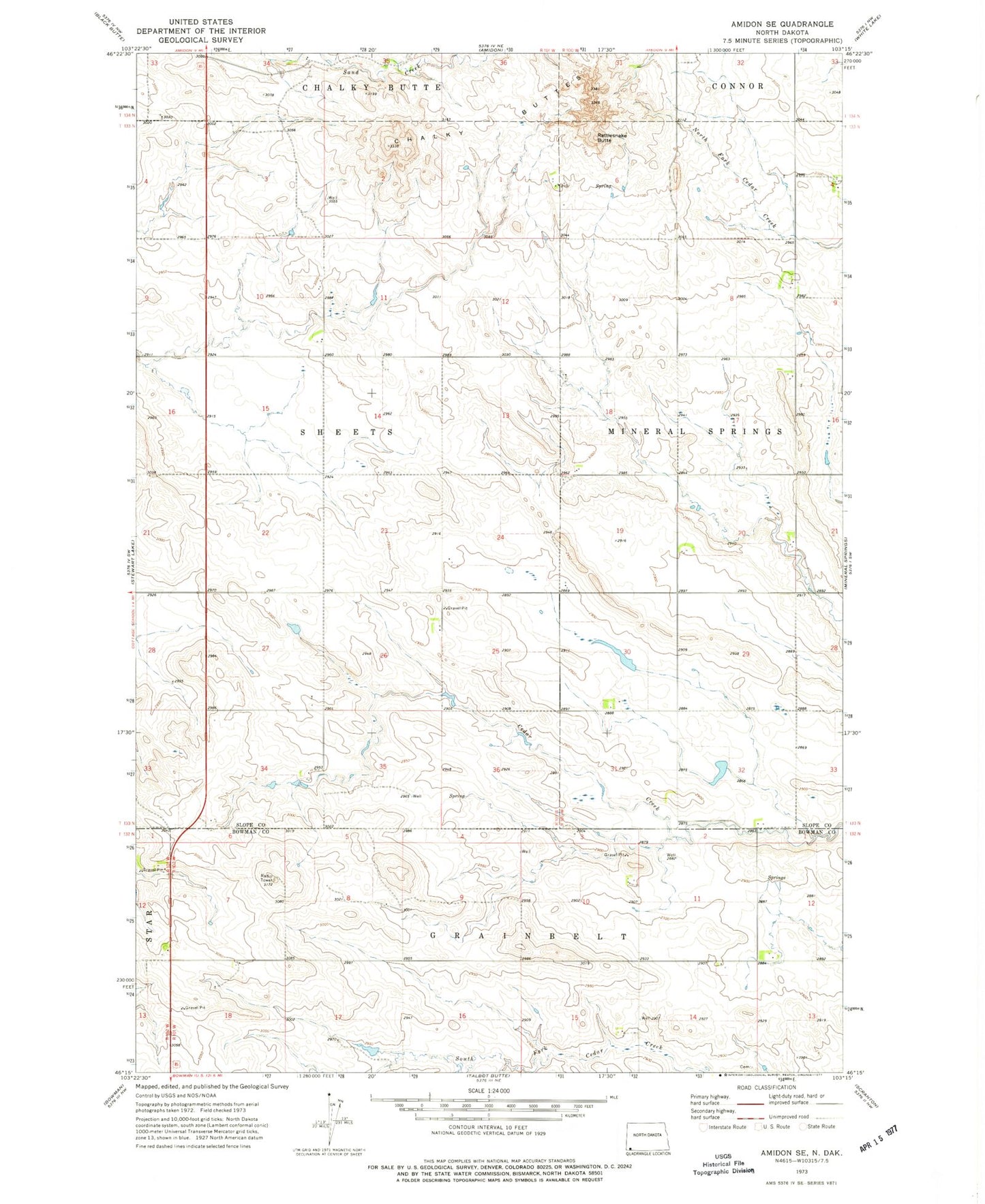 Classic USGS Amidon SE North Dakota 7.5'x7.5' Topo Map Image