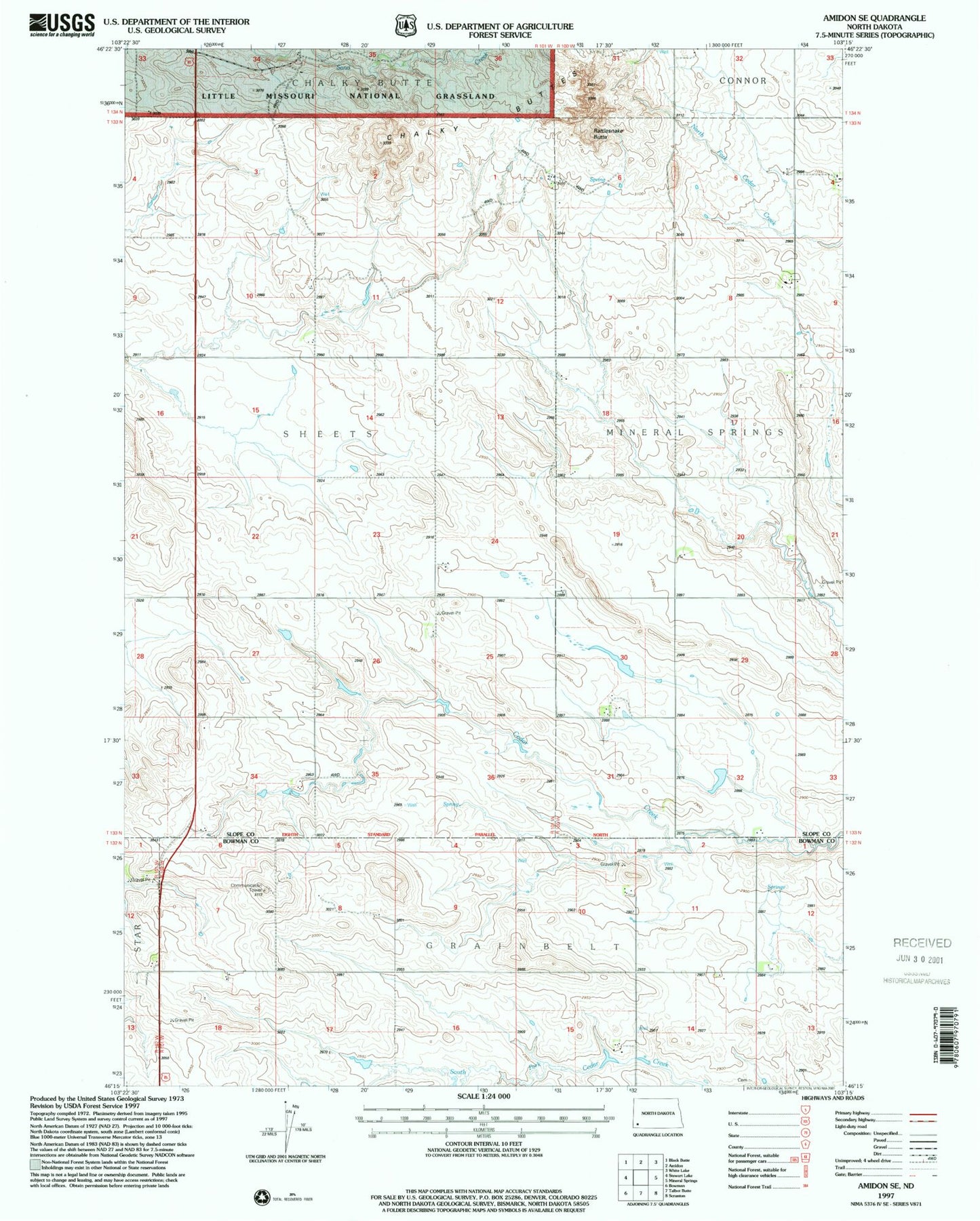 Classic USGS Amidon SE North Dakota 7.5'x7.5' Topo Map Image