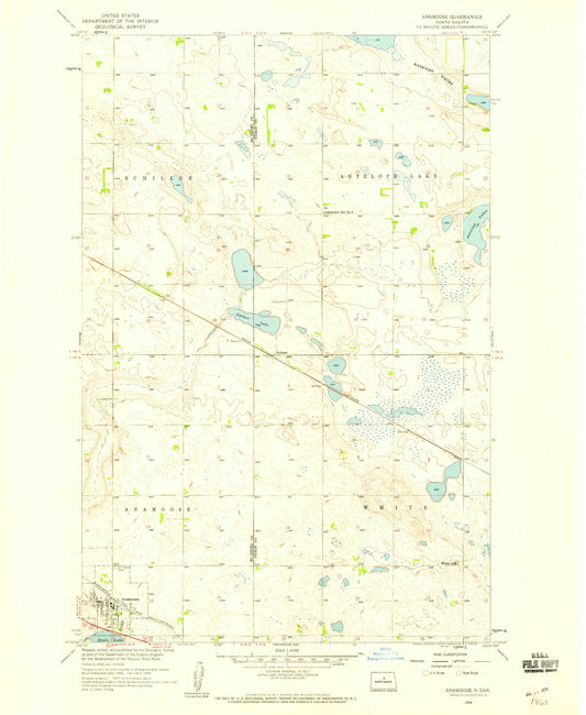 Classic USGS Anamoose North Dakota 7.5'x7.5' Topo Map Image