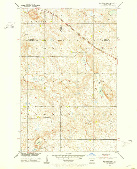 Classic USGS Anamoose SW North Dakota 7.5'x7.5' Topo Map Image