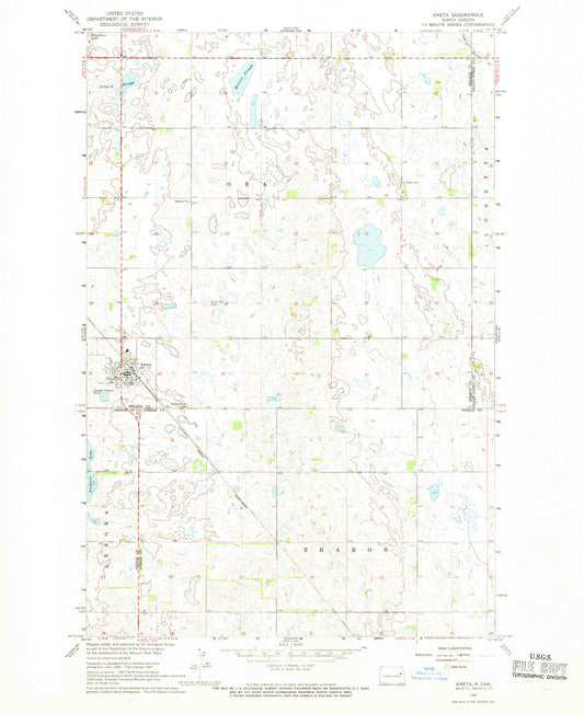 Classic USGS Aneta North Dakota 7.5'x7.5' Topo Map Image