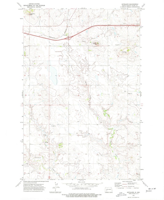 Classic USGS Antelope North Dakota 7.5'x7.5' Topo Map Image