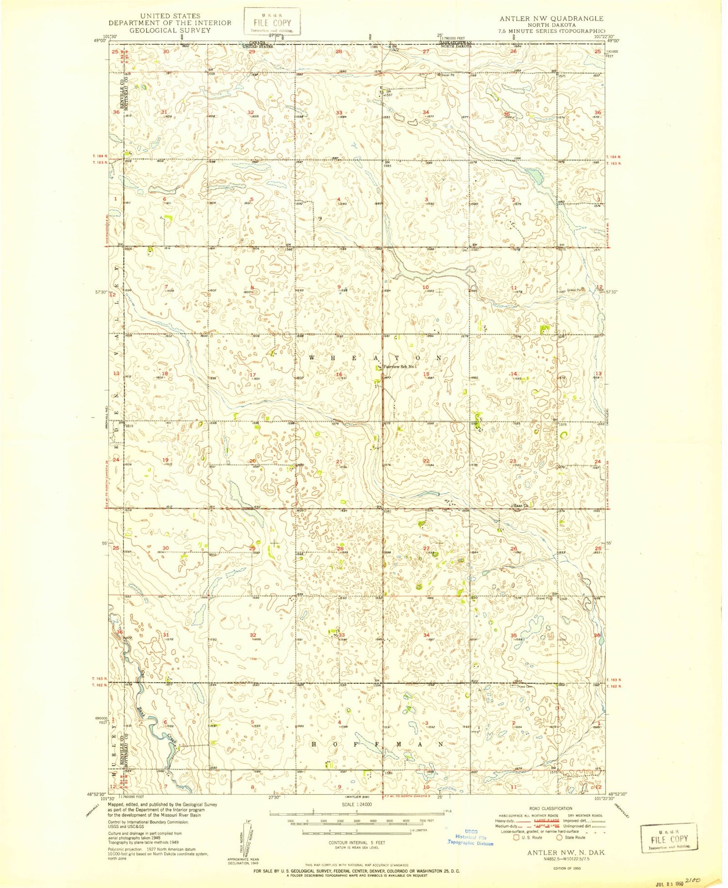 Classic USGS Antler NW North Dakota 7.5'x7.5' Topo Map Image
