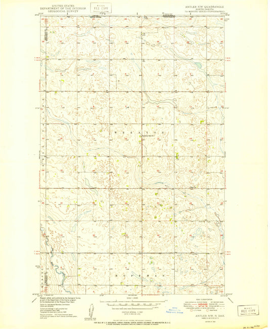 Classic USGS Antler NW North Dakota 7.5'x7.5' Topo Map Image